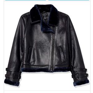 Kenneth Cole New York Womens Shearling Moto Jacket